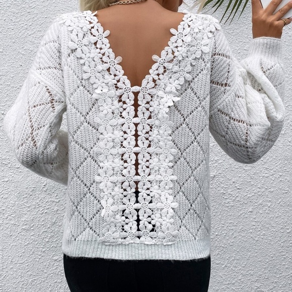BellanBlue Sweaters - Cozy White Floral Embroidered Knit Sweater Top